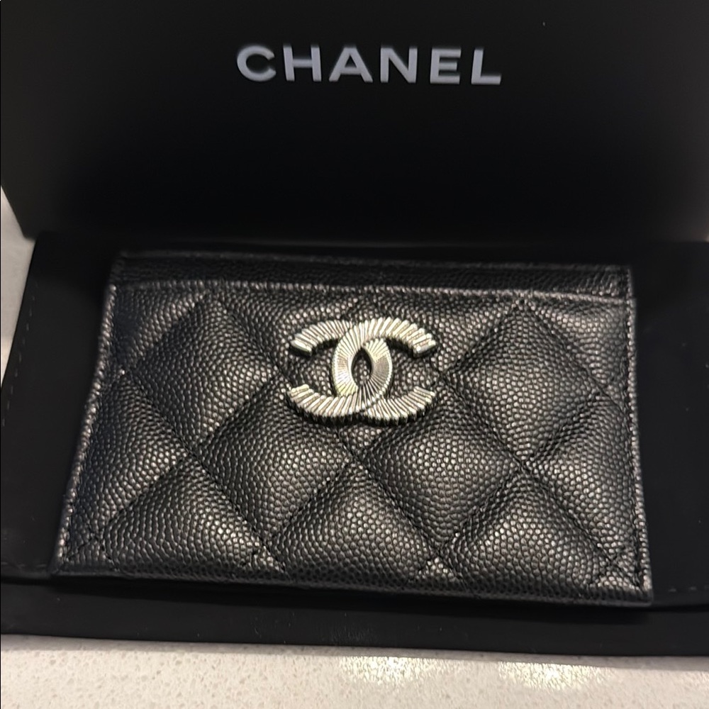 CHANEL Black Quilted Leather Card Case